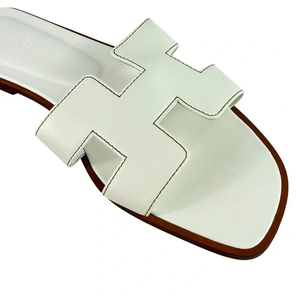 HERMES Oran White Leather H Women's Sandals Made in Italy Marked as 39 - 9US - Picture 8 of 12